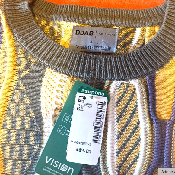 Yellow, khaki and purple oversized mixed knit textured striped long sleeve NWT - Picture 7 of 8